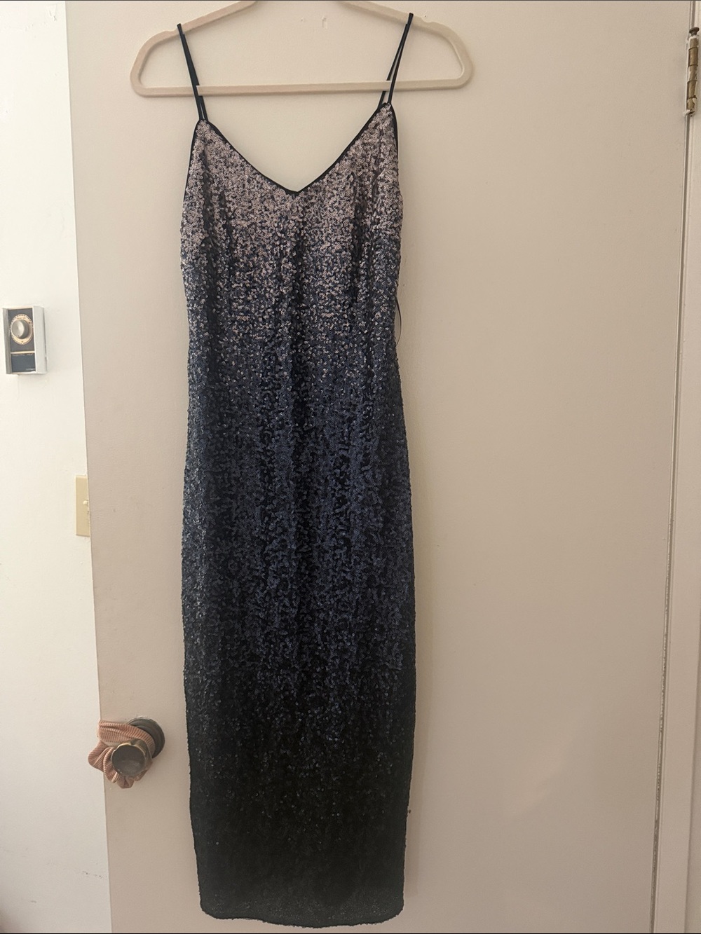 Laundry By Shelli Segal Navy to Black Sequin Ombre Slip Midi Dress